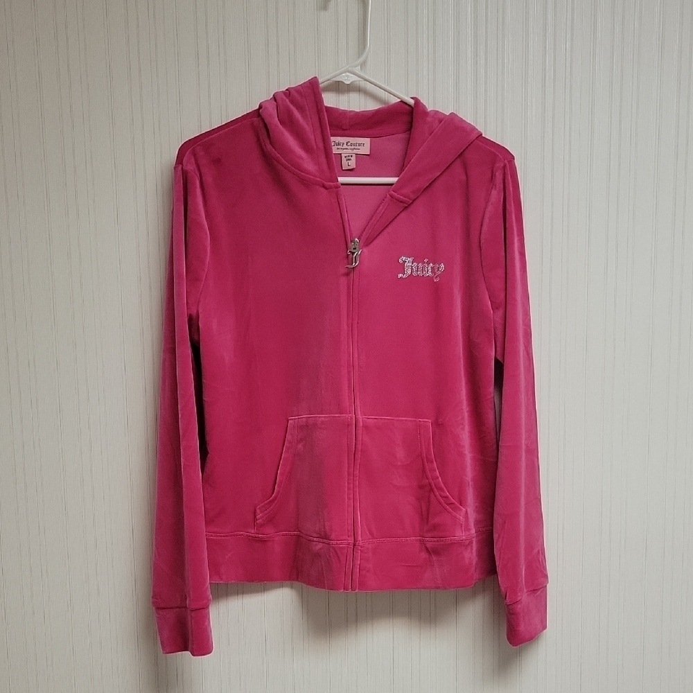 Juicy Couture Womens Bright Pink Velour Track Jacket Sz Large